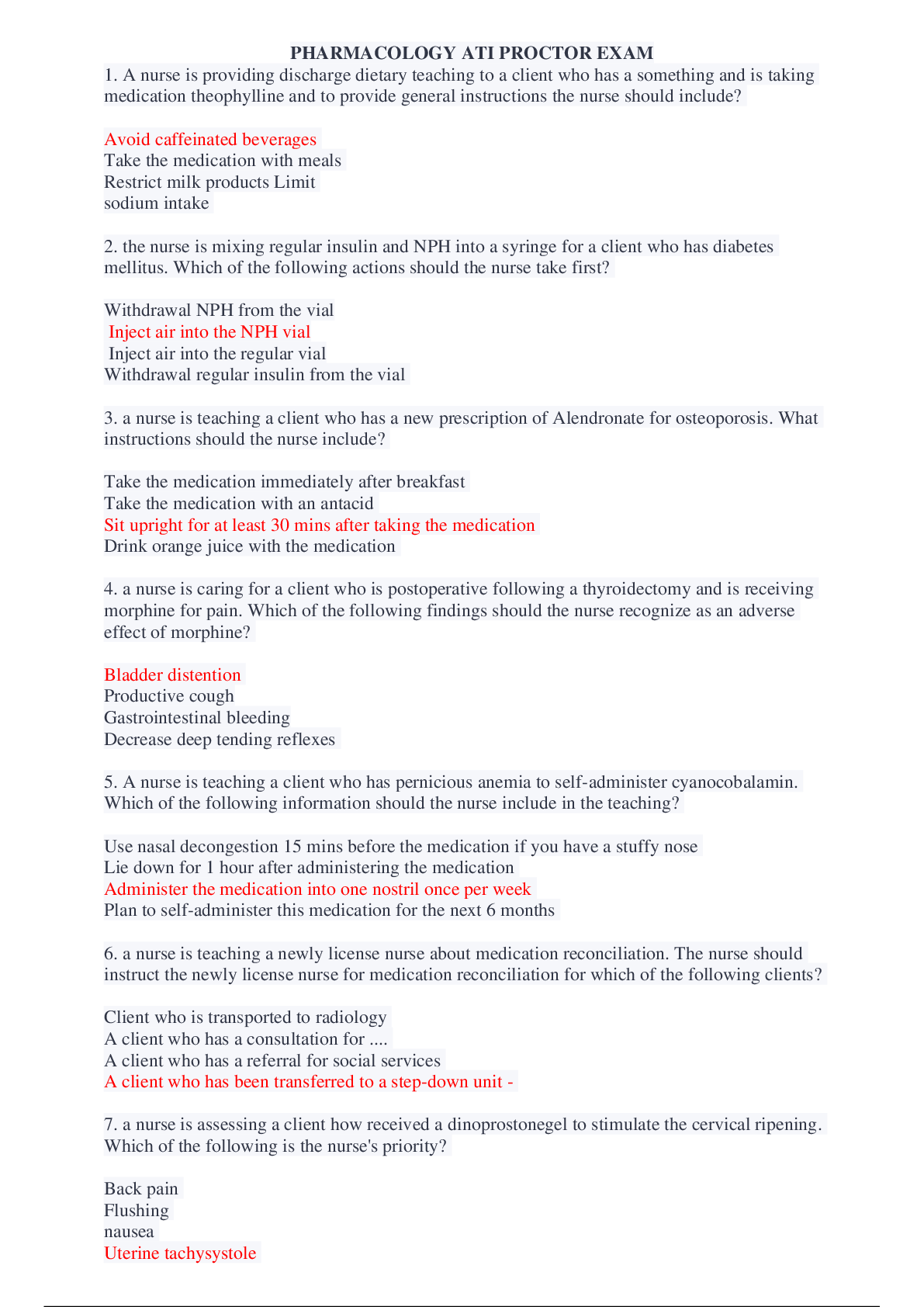 Preview image of PHARMACOLOGY ATI PROCTOR EXAM document